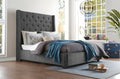 Homelegance 5877GY-1 Fairborn grey button tufted fabric wingback 67" tall headboard queen bed