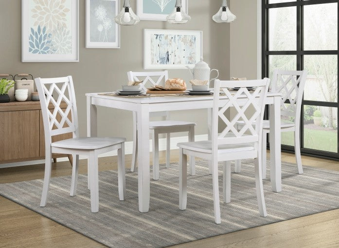 Homelegance 5892WT-5PC 5 pc astoria white finish wood dining table set with wood top seats