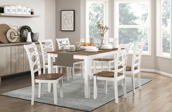 Homelegance 5894N-7PC 7 pc Dobson cherry and white finish wood dining table set wood seats "X' back design