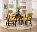Aiden Brown Finish Wood 48" Round Glass Dining Table Set Mustard Chairs – 5898-48RD-5F2-5PC