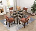 Aiden Brown Finish Wood 48" Round Glass Dining Table Set Rust Chairs – 5898-48RD-5F4-5PC