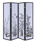 Asia Direct 590-4 Bungalow rose evaline 4 panel black finish wood floral design rice paper room divider shoji screen
