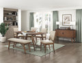 Monroe Walnut Finish Wood Trestle Base 6-Piece Dining Table Set with Fabric Seat, Backs and Bench – 5901-71-6PC