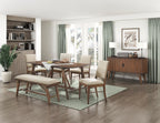 Monroe Walnut Finish Wood Trestle Base 6-Piece Dining Table Set with Fabric Seat, Backs and Bench – 5901-71-6PC