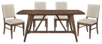 Monroe Walnut Finish Wood Trestle Base 6-Piece Dining Table Set with Fabric Seat, Backs and Bench – 5901-71-6PC