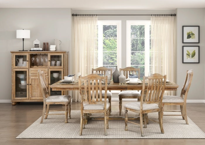 Homelegance 5904NF-90-7PC 7 pc Weatherford wheat finish wood country style trestle base dining table set