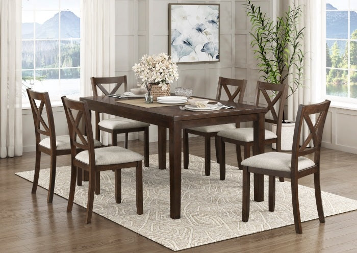 Homelegance 5905-7PC 7 pc Challis cherry finish wood dining table set padded seats "X' back design