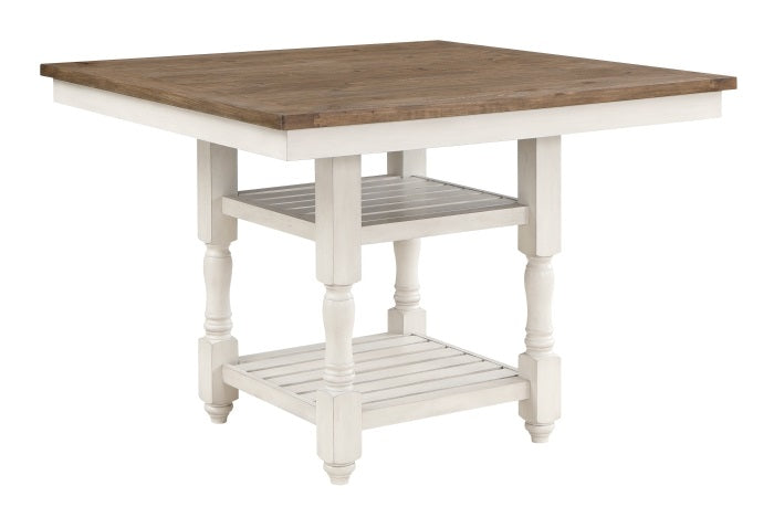 Homelegance 5906WH-36-5PC 5 pc Alburgh antique white and tobacco brown finish wood fabric padded seats counter height dining table set