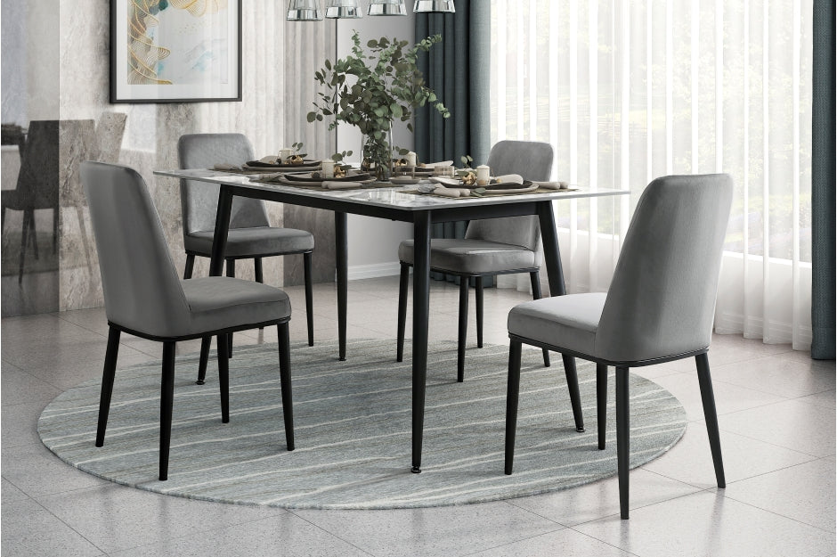 Homelegance Salerno 5-Piece Grey Sintered Stone Top Dining Table Set with Grey Velvet Chairs – 5909-59-5PCGY