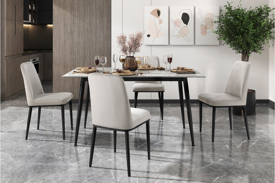 Homelegance Salerno 5-Piece Grey Sintered Stone Top Dining Table Set with Beige Velvet Chairs – 5909-59-5PCBE
