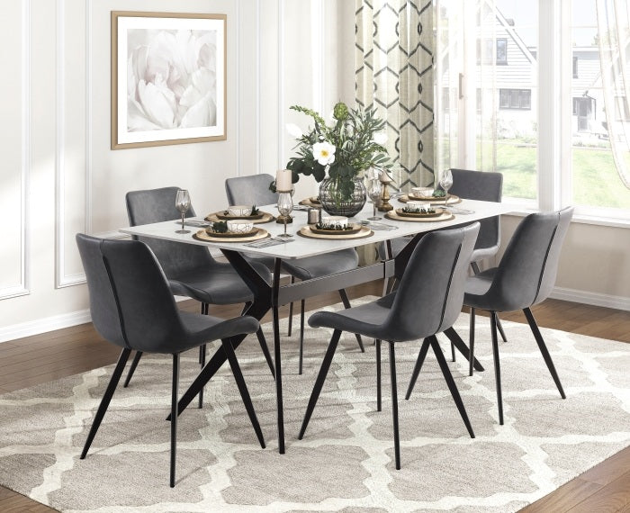 Brixley Black Metal Frame Sintered Stone Top 7-Piece Dining Table Set with Faux Leather Chairs – 5916-63-7PC