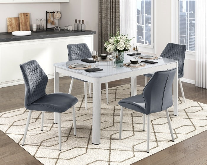 Homelegance 5918-59-5PCDG 5 pc Hollis white metal frame sintered stone top dining table set dark grey chairs