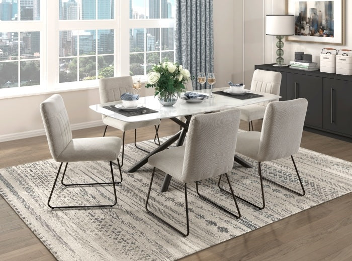Benito Black Metal Frame Marble Print Tempered Glass Top 7-Piece Dining Table Set – 5919-71-7PC
