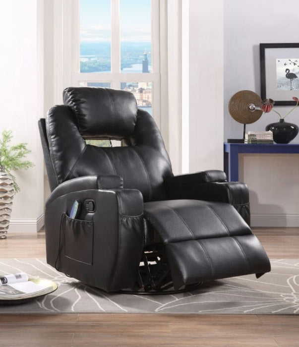 Acme 59277 Waterlily black faux leather rocker recliner chair with massage and cup holders