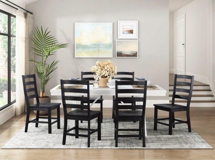 Homelegance Redmond 7-Piece White Trestle Dining Table Set with Black Ladder Back Chairs – 5929WH-72-7PCBK