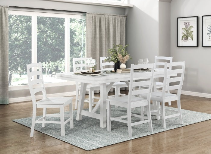 Homelegance 5929WH-72-7PCWH 7 pc Redmond white finish wood trestle base dining table set white chairs