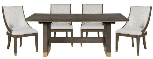 5933-96-7PC 7 pc Griffin brown finish wood dining table set fabric seating scoop style chairs