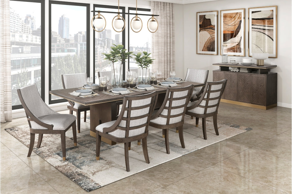 5933-96-7PC 7 pc Griffin brown finish wood dining table set fabric seating scoop style chairs