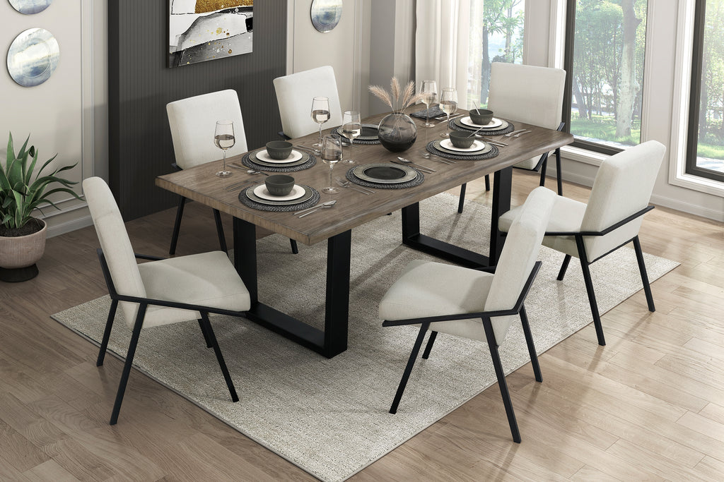 Homelegance 5939-84-7PC 7 pc Rochelle natural oak finish wood black metal legs dining table set