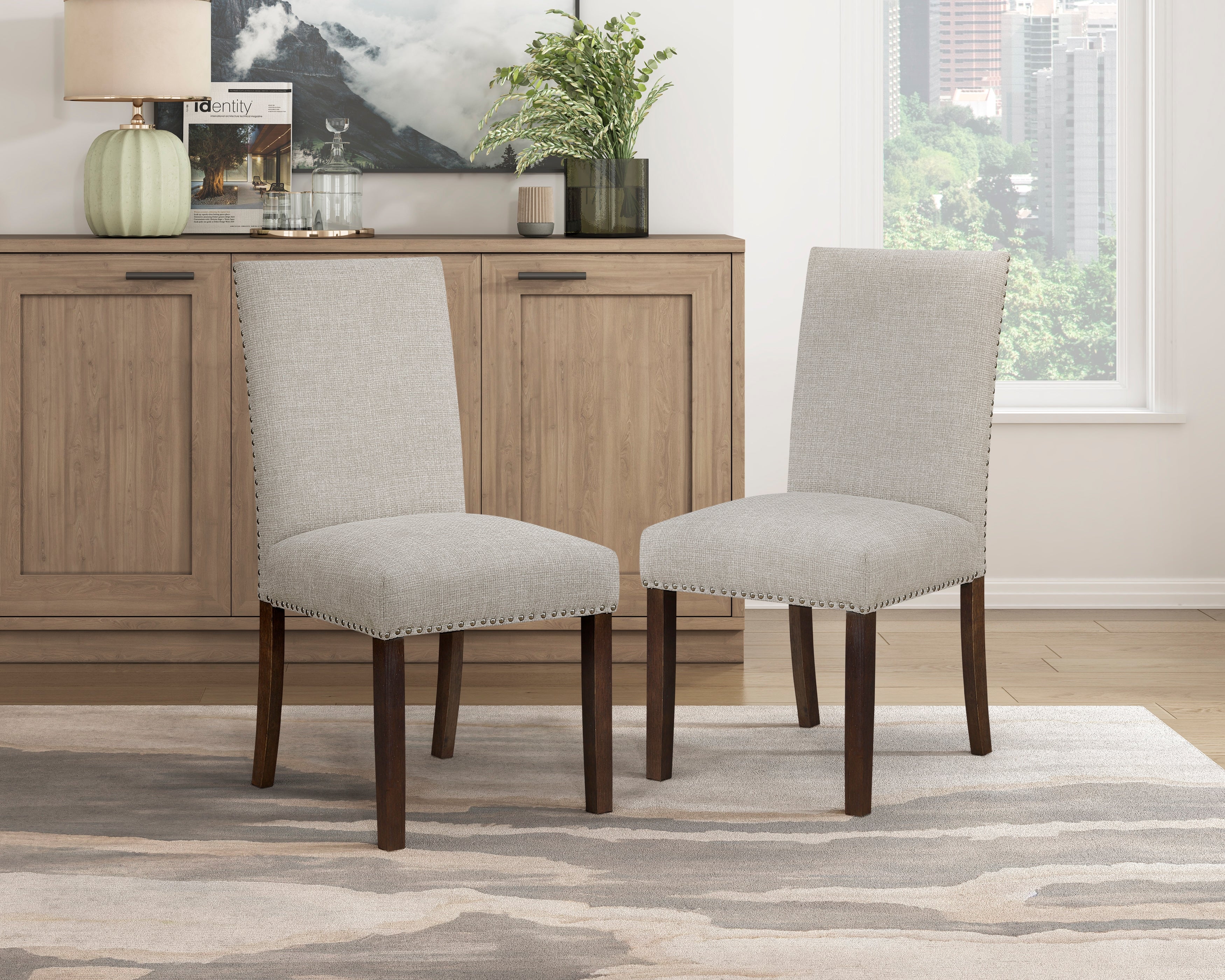 5976-5940TPS-7PC 7 pc Paulson dark brown finish wood dining table set taupe chairs