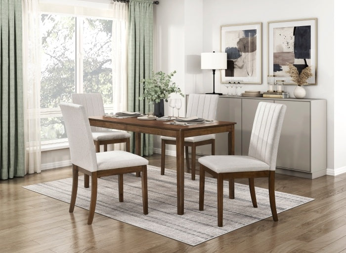 Maude Chestnut Finish Wood 5-Piece Rectangular Dining Table Set with Fabric Upholstered Chairs – 5952-5PC