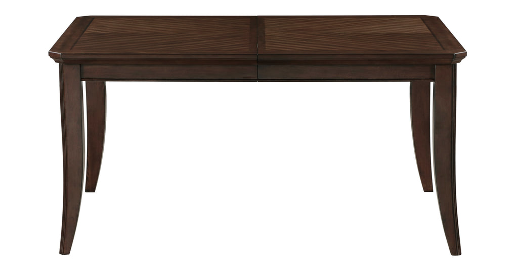 5962-7PC 7 pc Claymont cherry finish dark walnut inlay wood dining table set fabric seating