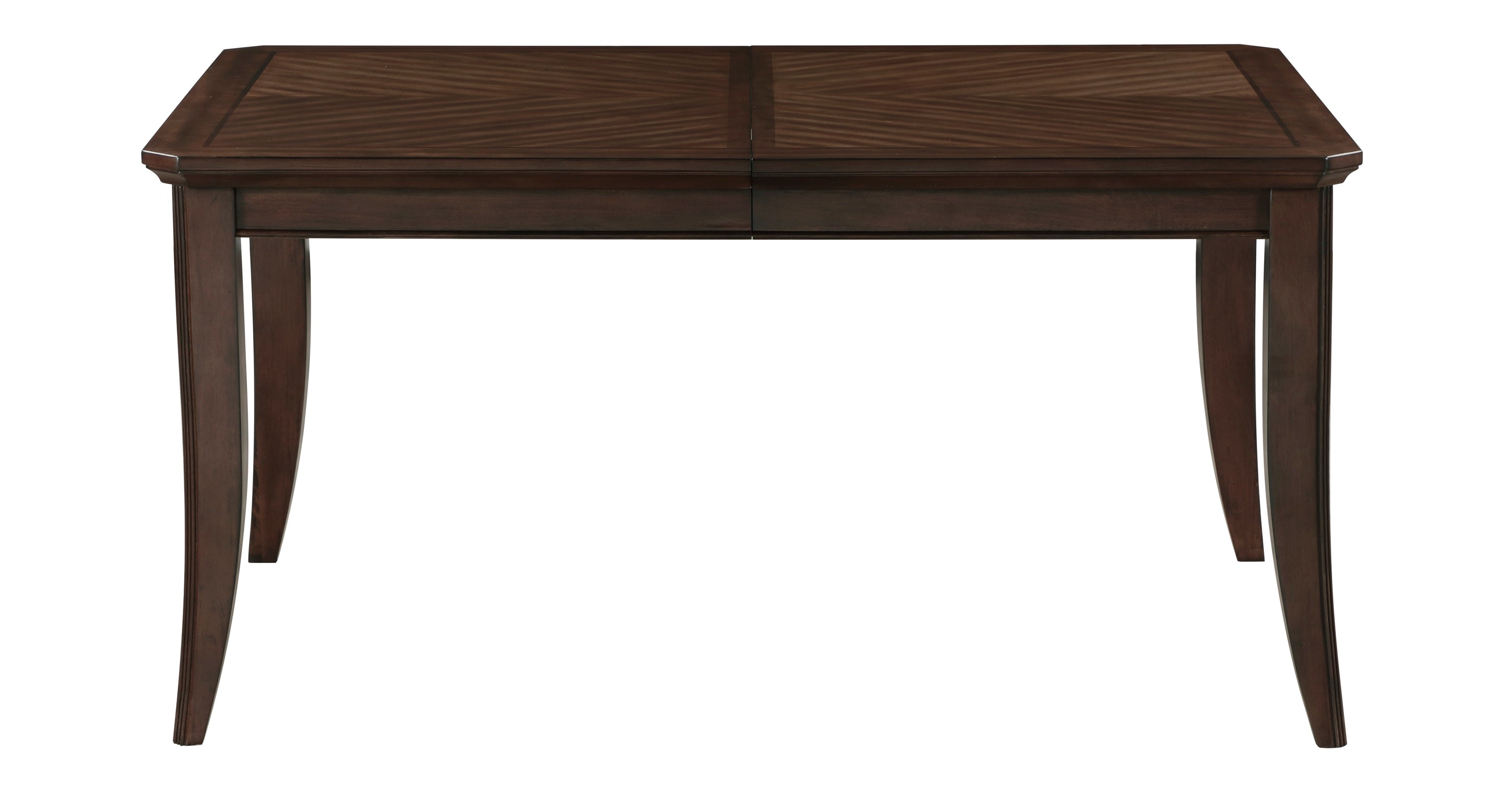 5962-7PC 7 pc Claymont cherry finish dark walnut inlay wood dining table set fabric seating