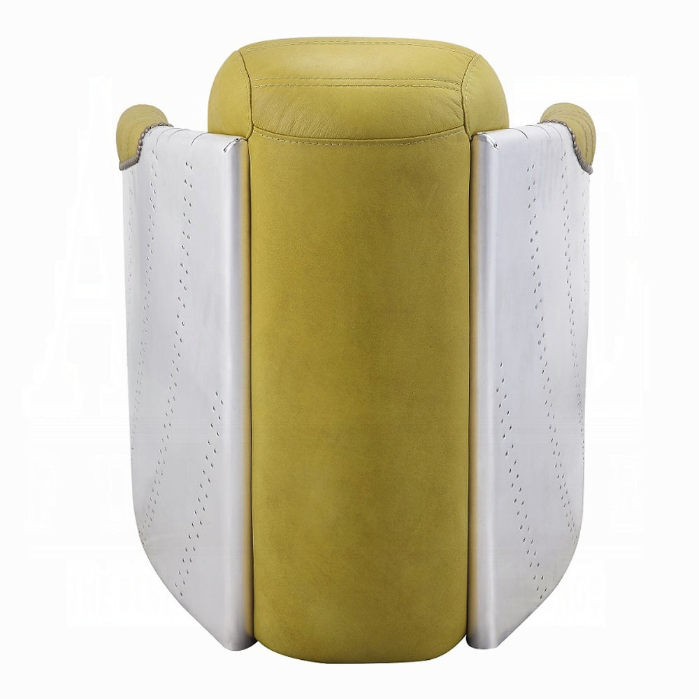 Acme 59624 Brancaster yellow top grain leather accent chair aluminum riveted design back