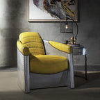 Acme 59624 Brancaster yellow top grain leather accent chair aluminum riveted design back