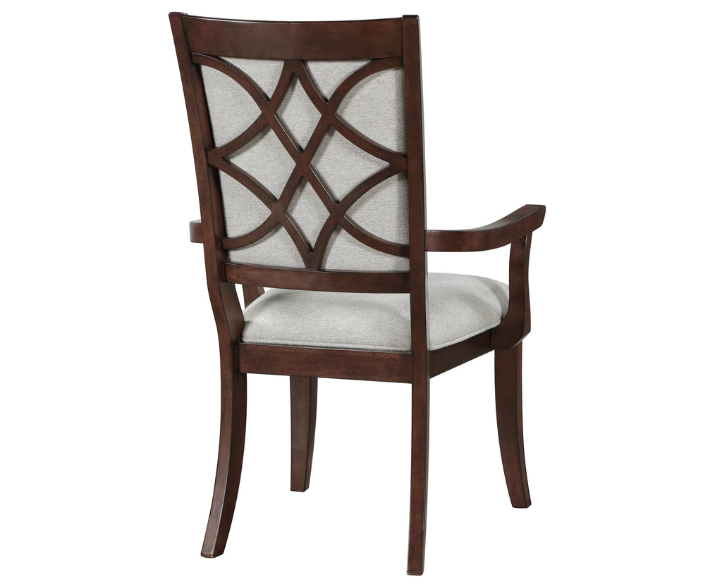 5962-7PC 7 pc Claymont cherry finish dark walnut inlay wood dining table set fabric seating