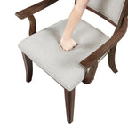 5962-7PC 7 pc Claymont cherry finish dark walnut inlay wood dining table set fabric seating