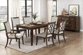 5962-7PC 7 pc Claymont cherry finish dark walnut inlay wood dining table set fabric seating