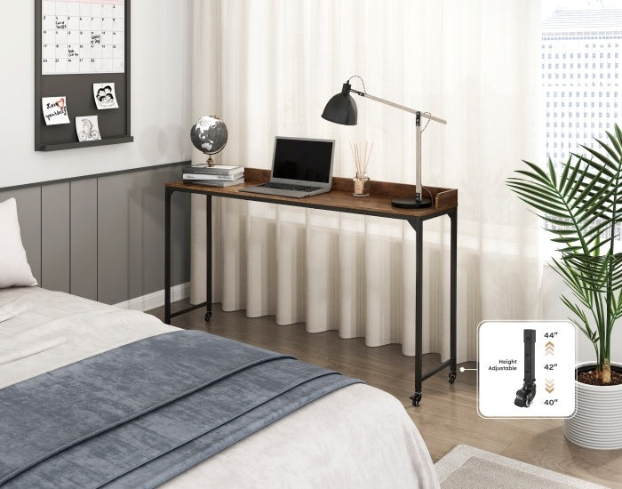 Homelegance 5963BR-22  Sumter 72" wide rustic brown finish wood black metal frame adjustable height over the bed desk