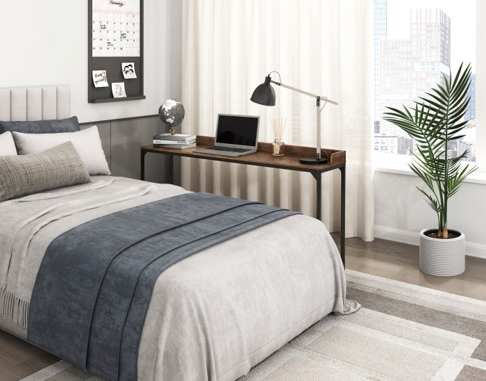 Homelegance 5963BR-22  Sumter 72" wide rustic brown finish wood black metal frame adjustable height over the bed desk