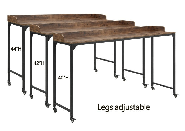 Homelegance 5963BR-22  Sumter 72" wide rustic brown finish wood black metal frame adjustable height over the bed desk