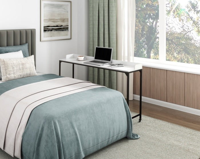 Homelegance 5963WH-22  Sumter 72" wide white finish wood black metal frame adjustable height over the bed desk