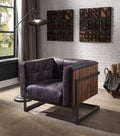 Acme 59667 Sagat antique ebony top grain leather accent chair rustic oak finish wood