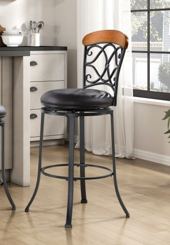 Homelegance 5969-29 Benson black metal frame faux leather seat swivel barstool with wood back