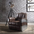 Acme 59716 Brancaster retro brown top grain leather accent chair aluminum riveted design back