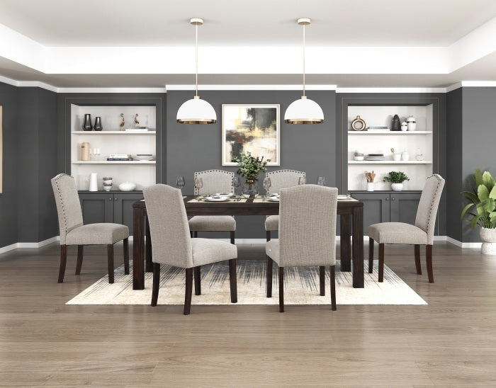 5976-5977TPS-7PC 7 pc Paulson dark brown finish wood dining table set taupe chairs