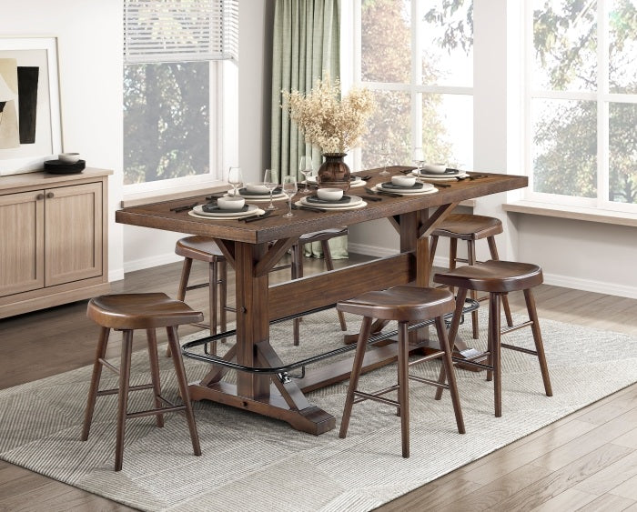 5979-36-7PC 7 pc Oliver brown finish wood farmhouse industrial style counter height dining table set