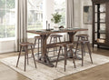 5979-42-7PC 7 pc Oliver brown finish wood farmhouse industrial style bar / pub height dining table set