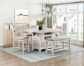 Homelegance 5982-36-6PC 6 pc Savile wire brushed antique white finish wood counter height dining table set with bench