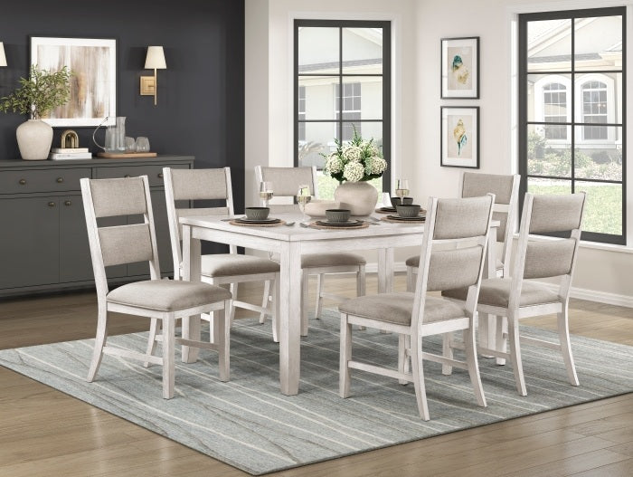 Homelegance 5982-60-7PC 7 pc Savile wire brushed antique white finish wood dining table set