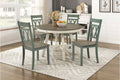 Homelegance 5985RD-5PCTL 5 pc Ogden grey wash top and antique white finish wood 48" round dining table set teal chairs