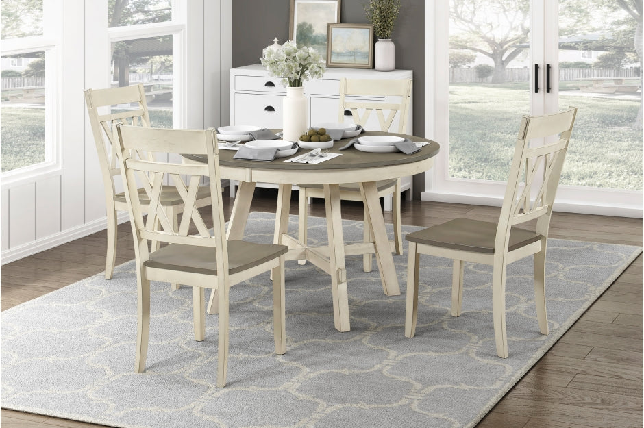 Homelegance 5985RD-5PCWH 5 pc Ogden grey wash top and antique white finish wood 48" round dining table set