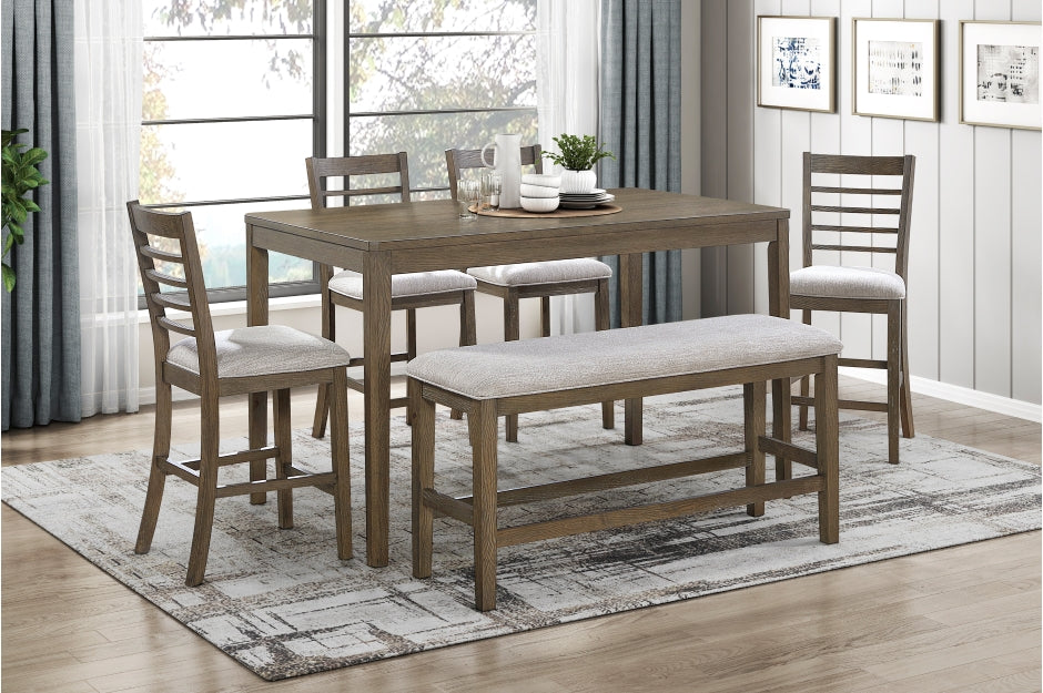 5987-36-6PC 6 pc Emilia light brown finish wood counter height dining table set with bench