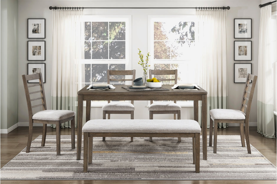5987-6PC 6 pc Emilia light brown finish wood dining table set with bench