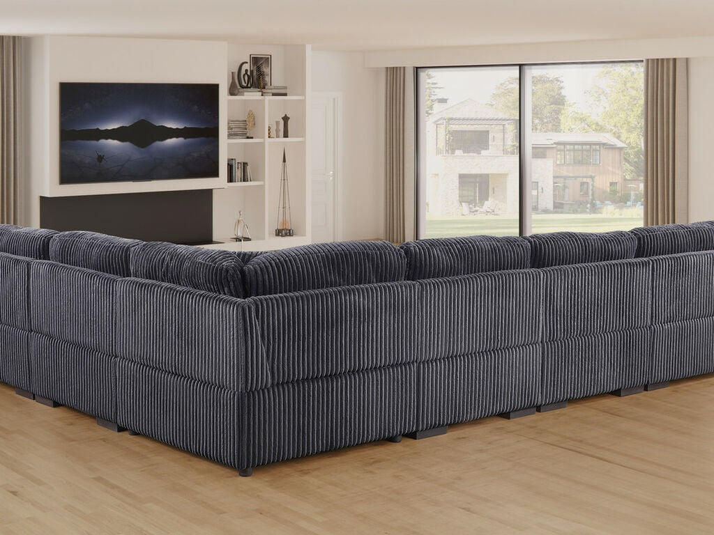 89161 6 pc Nadine dark grey wide corduroy fabric modular sectional sofa set with chaise