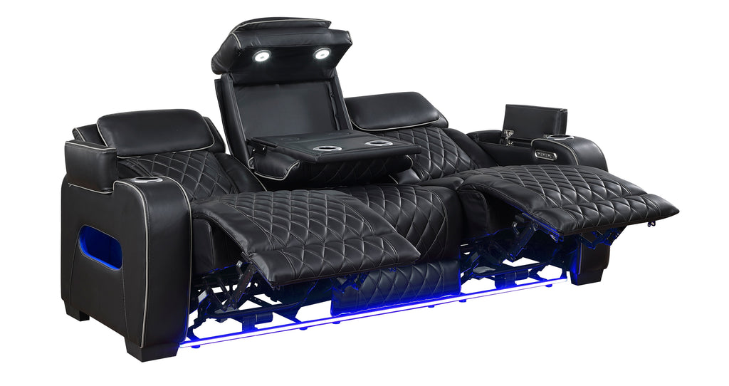 Homelegance 9516BLK-2PWH 2 pc Fairway black breathable faux leather power motion sofa and love seat set USB LED